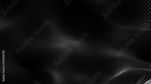 Dot white black wave technology texture background. Abstract big data digital concept. 3d rendering.