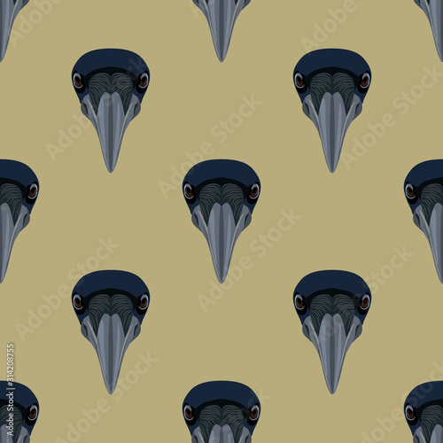 Seamless geometrical animal pattern with stylized raven's heads.
