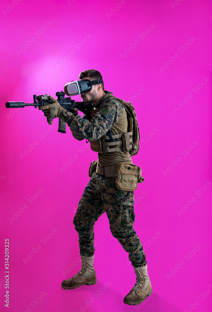soldier in battle using virtual reality glasses soldier in battle using virtual reality glasses