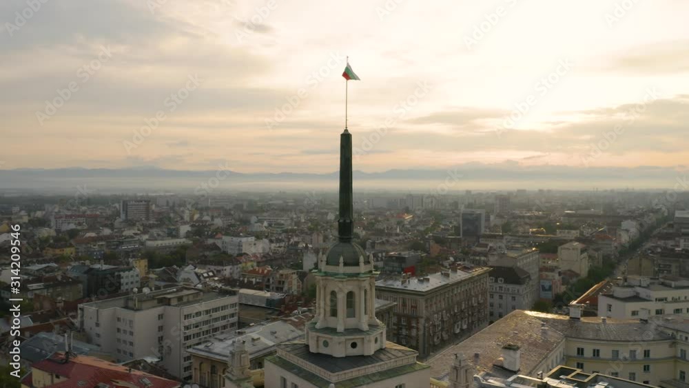 4K Bulgaria Flag at Sunrise Drone Sofia National Assembly Building Parliament 4K Bulgaria Flag at Sunrise Drone Sofia National Assembly Building Parliament