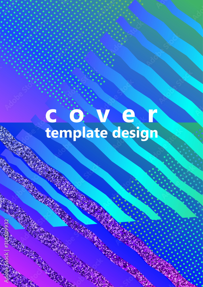 Trendy abstract design of bright stripes and triangles on a color gradient background. Business template for print products.