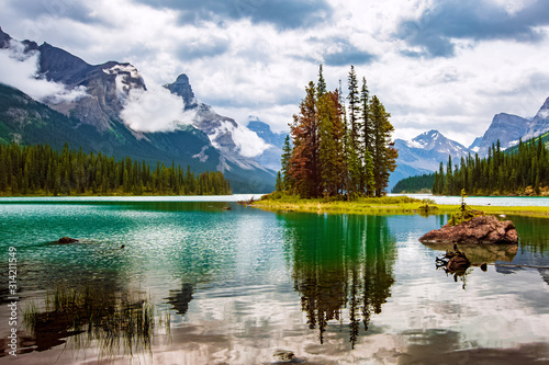 Spirit island Jasper National Park. 