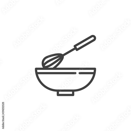 Mixing whisk and bowl line icon. linear style sign for mobile concept and web design. Egg Beater and bowl outline vector icon. Symbol, logo illustration. Vector graphics