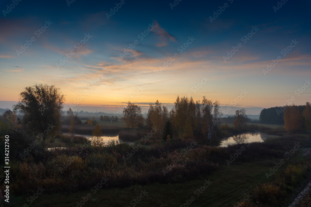 Early morning countryside misty landscape