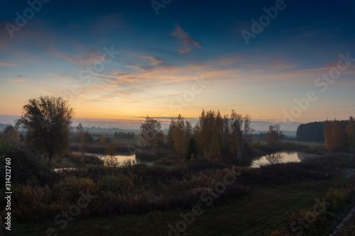 Early morning countryside misty landscape