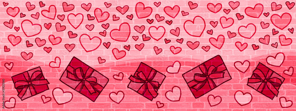 heart and gift box pink design background wall paint heart and gift box pink design background wall paint