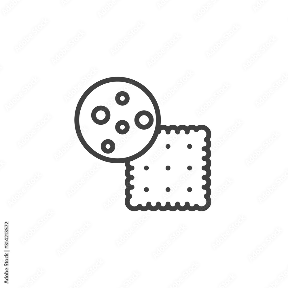 Cookie cracker line icon. linear style sign for mobile concept and web design. Circle and square biscuit cookie outline vector icon. Bakery symbol, logo illustration. Vector graphics Cookie cracker line icon. linear style sign for mobile concept and web design. Circle and square biscuit cookie outline vector icon. Bakery symbol, logo illustration. Vector graphics