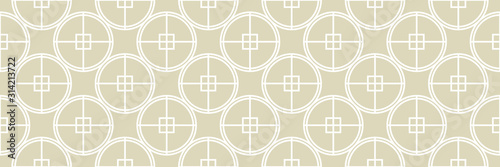 Geometric seamless pattern. White ornament on olive green long background