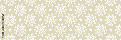 Floral print. White pattern on olive green seamless background