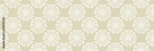 Floral seamless background. White design on long olive green backdrop