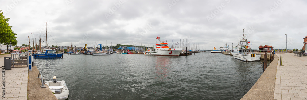Panoramic picture of the harbor of the German village Laboe at the Baltic sea in summer Panoramic picture of the harbor of the German village Laboe at the Baltic sea in summer
