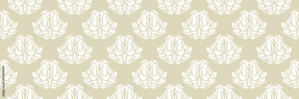 Floral seamless pattern. White flowers on olive green background