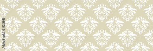 Floral print. White pattern on olive green seamless background