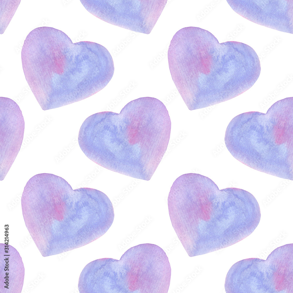 watercolor hearts seamless pattern. cute gentle background valentines