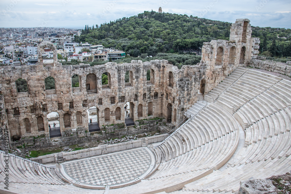  Odeon of Herodes Atticus in Athens greece. Ancient historical monument and theatre