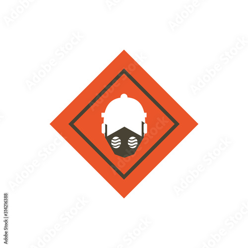 Man with mask inside orange banner vector design