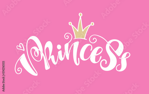 Little Princess - Little Prince - with unicorn - cute hand drawn doodle lettering postcard with cute crown