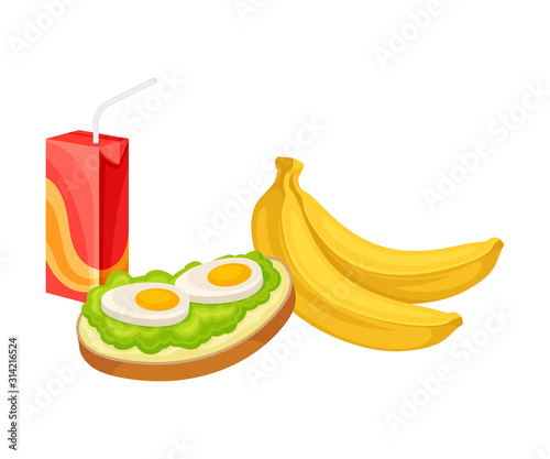 Takeaway Products for Snack Break with Sandwich and Bananas Vector Illustration