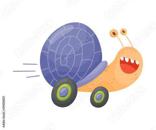 Fast Snail With Wheels Cartoon Vector Illustration