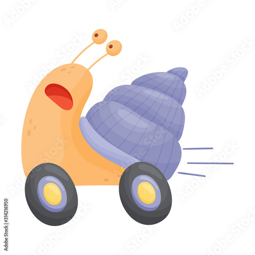 Fast Snail With Wheels Cartoon Vector Illustration photo