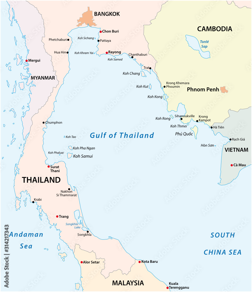 Outline map of the Gulf of Thailand