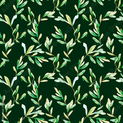 Greenery watercolor seamless pattern hand painted botanical garden . Nature eco design branches and leaves. Green illustration for wrapping paper, textile fabric db.