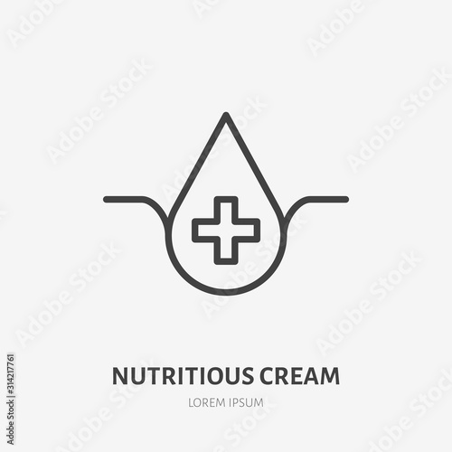 Moisture line icon, vector pictogram of nutritious, moisturizing cream. Skincare illustration, sign for cosmetics packaging
