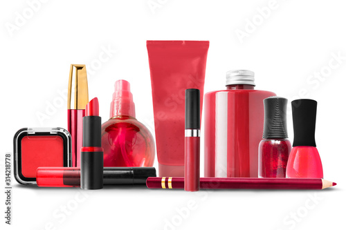 Group of red cosmetics