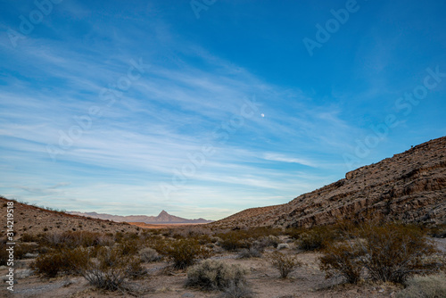 USA, Nevada, Lincoln County, Moapa: A view of Moapa Valley with Moapa Peak in the distance.