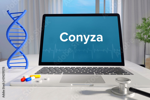 Conyza – Medicine/health. Computer in the office with term on the screen. Science/healthcare