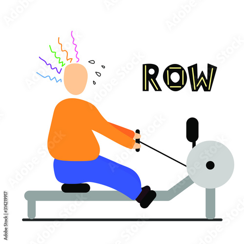 Hand drawn hard rowing woman vector illustration.