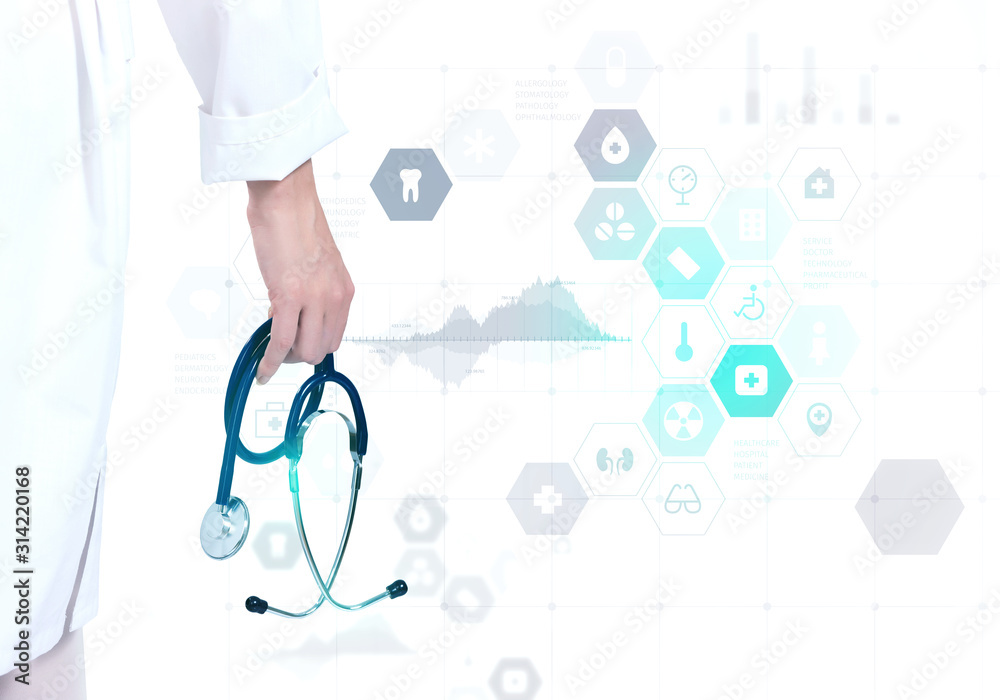 Hand of practitioner with stethoscope Hand of practitioner with stethoscope