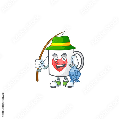 A Picture of happy Fishing cup coffee love design