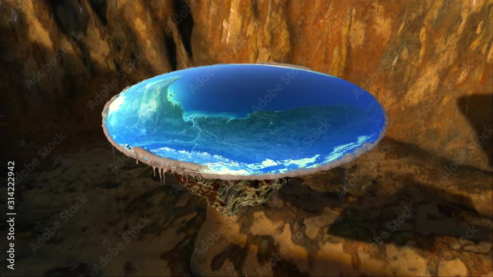 Flat earth with nature landscape, ancient belief in plane globe in form of disk, 3d rendering abstraction
