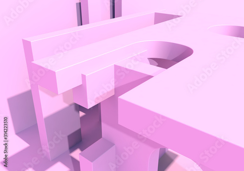 Abstract architecture background with pink arches. 3D illustration