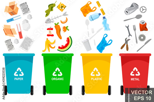 Garbage. Waste. Organics, glass, metal, paper. Disposal For your design.