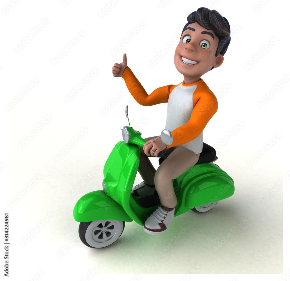 Fun 3D cartoon Asian teenager .