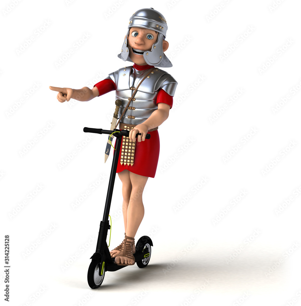 Fun cartoon character on an electric scooter Fun cartoon character on an electric scooter