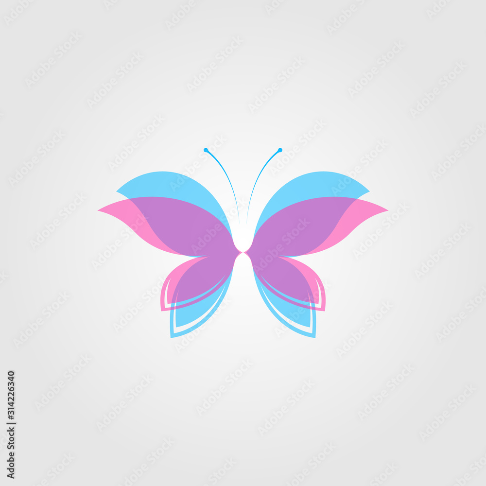 Colorful butterfly logo vector illustration. Overlay transparent sheets style.