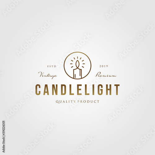 vintage line art Candle Light Flame logo gold color vector emblem Design Illustration