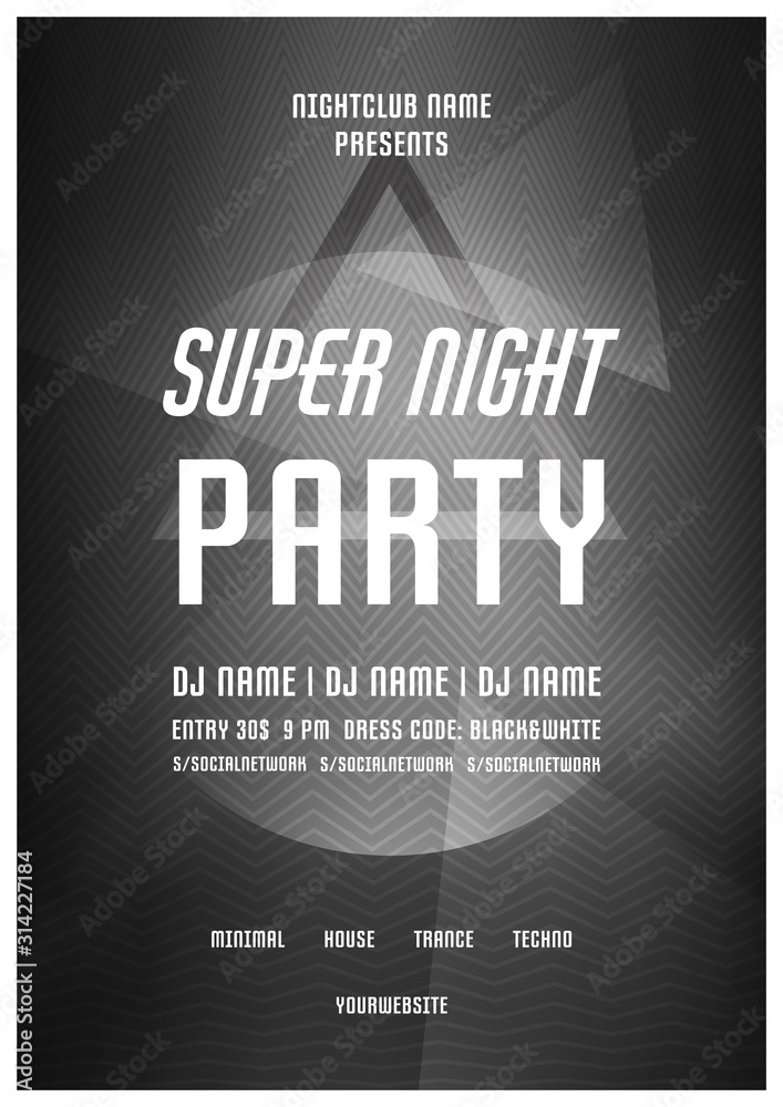 Party poster.Abstract black and white background.Festive vector flyer