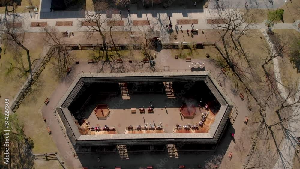 Aerial pan over popular graduation tower tourist destination in Poland. Aerial pan over popular graduation tower tourist destination in Poland.