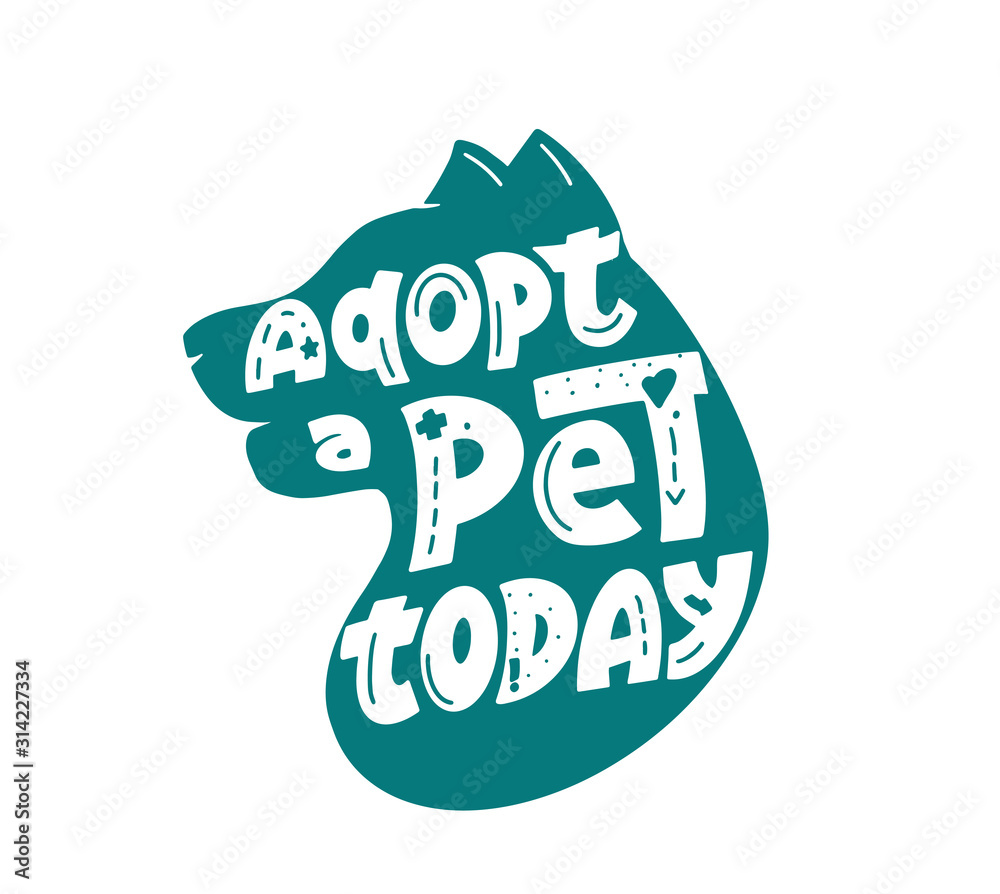 Veterinary clinic slogan flat vector logo design. Adopt pet today motto