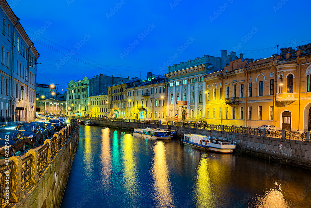 Moika's  Embankment, river in  Saint Petersburg.  Russia.