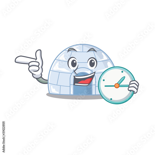 cartoon character style igloo having in clock