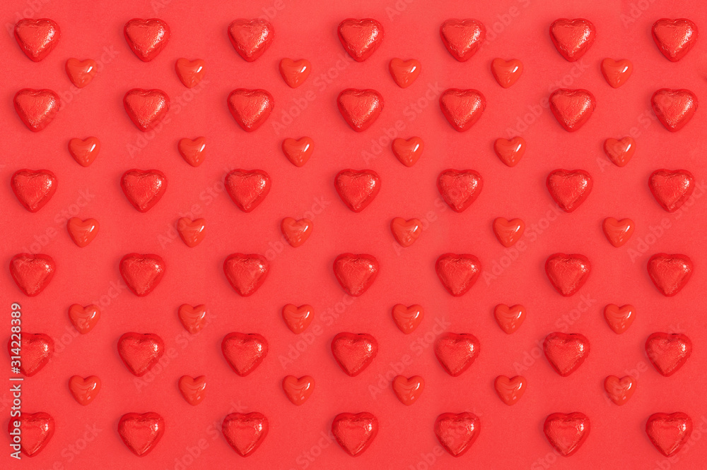 Red heart pattern on red background. Monochromatic effect. Red heart pattern on red background. Monochromatic effect.