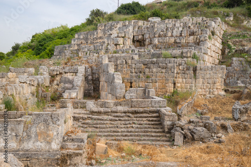 The ruins of the Temple of Eshmun, an ancient place of worship dedicated to Eshmun, the Phoenician god of healing. Sidon, Lebanon - June, 2019