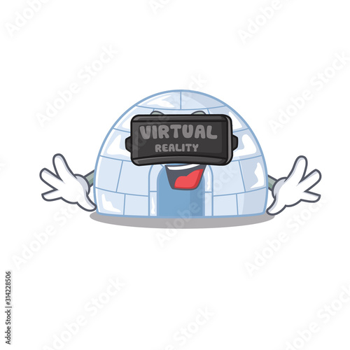 Trendy igloo character wearing Virtual reality headset