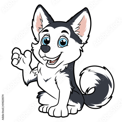 Cute husky dog waving paw