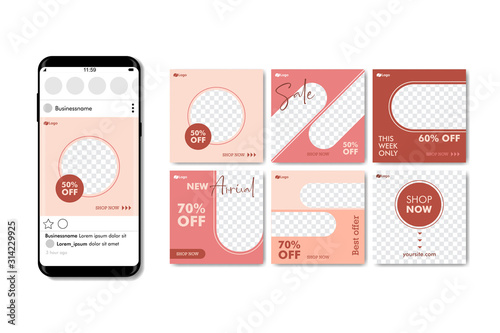 Editable Social media post banners template for Digital Marketing with blank space for photo. Social media post promotion beauty / fashion, cosmetics and more. Minimal design. Vector Illustration